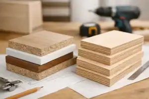 多層木板樣品展示，用於定制傢俱設計與木工工藝。.