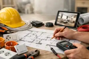 室內裝修設計圖與施工工具展示.