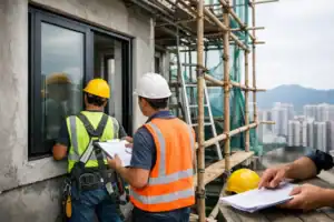 香港建築工地施工安全檢查，專業工程師監督施工進度與安全措施.