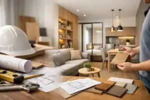 現代家居設計與施工現場，展示傢俬佬訂造服務.