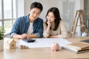 夫妻討論裝修預算與設計方案.