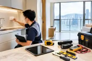 專業技工檢查水電收口，確保裝修質量與安全.