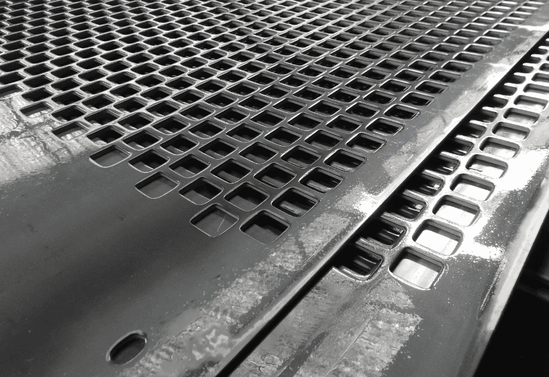 Graepels heavy plate metal in square perfroations close up