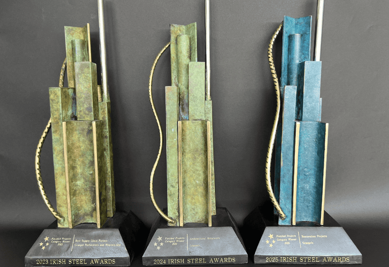 photo of 3 of the Irish steel awards in a row