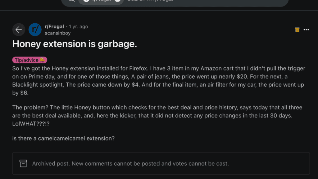 Redit Post screen shot of reddit post.