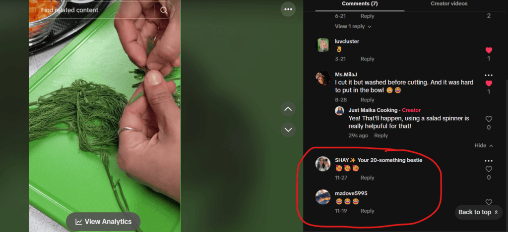 Screenshot 2024-12-11 tiktok spam screen shot of tiktok page showing spam emojis.