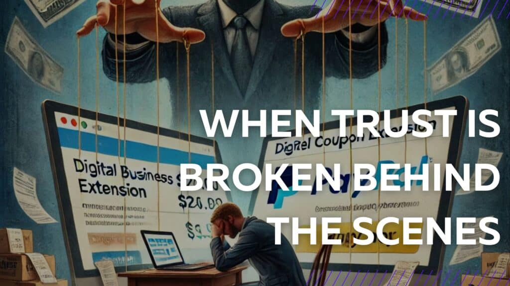 When Trust is Broken Behind the scenes 01 illustrated image of a man infont of his computer with his head in is hand in distraught.