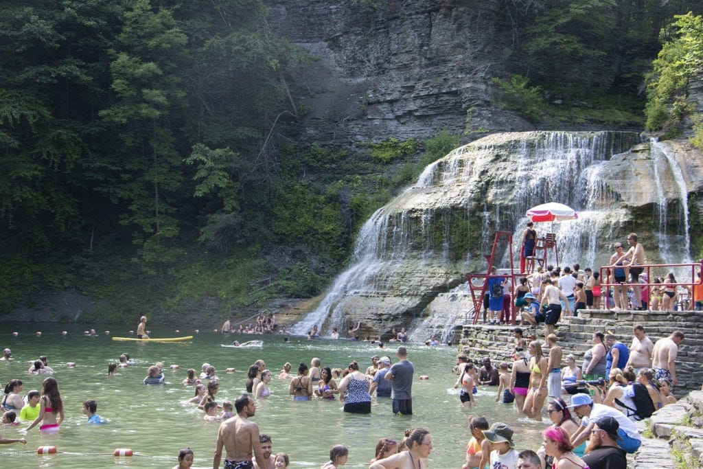 50+ Waterfalls in New York in 3 Days The crowd swimming at Robert H. Treman State Park