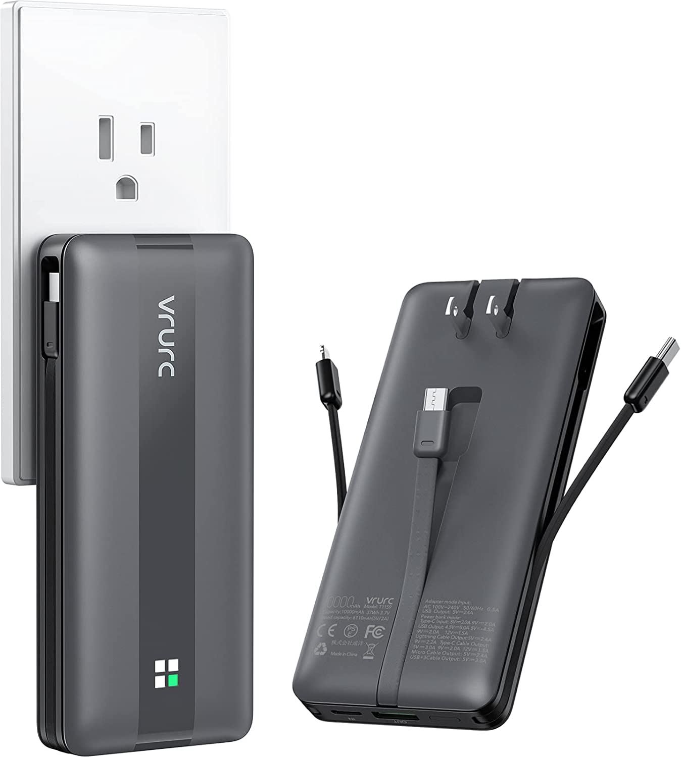 Amazon Travel Essentials: Must-Have Items for a Stress-Free Trip A picture of a portable charger that has built in cables and a plug so that you can simply plug it into the wall to charge it.