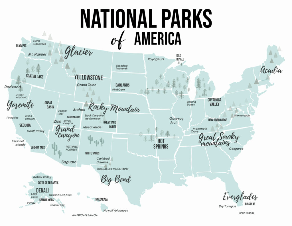 2025 U.S. National Park list by State (Free Printable Map & Checklist) 2025 U.S. National Park list by State (Free Printable Map & Checklist) national parks america map