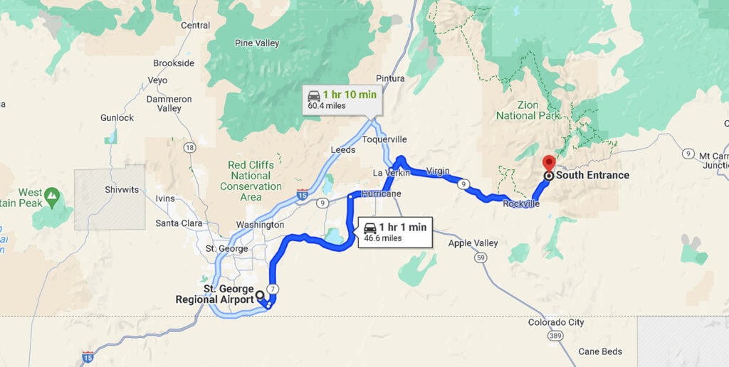 Ultimate Guide – Closest Airports To Zion National Park Map of driving directions from St. George Recional Airport to Zion National Park. It is about 1 hour of drive time.