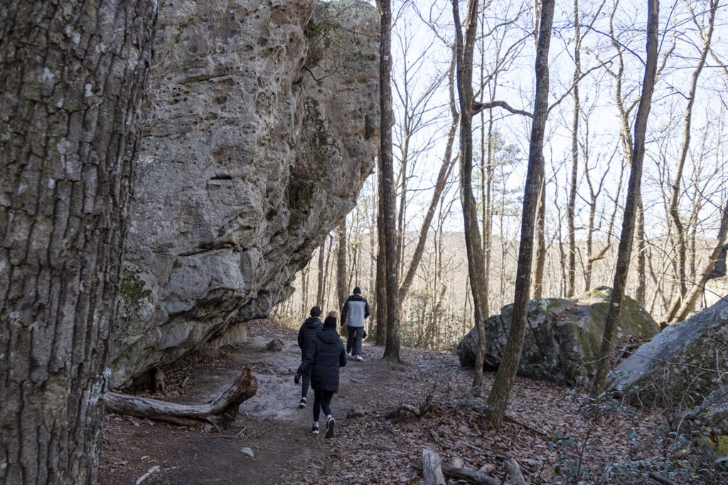 Hiking Desoto Falls? Here’s What You Need to Know The trail to Desoto Falls. Along the way you'll hike by large rock formations.