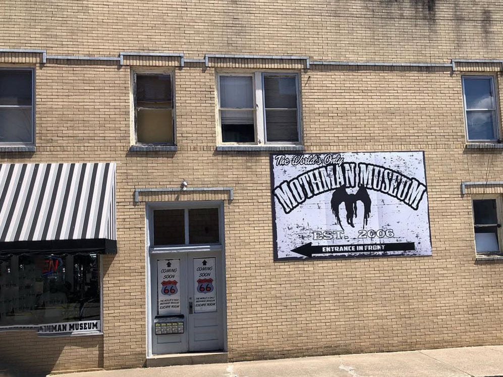 Is the Mothman Museum Worth Visiting? Exterior view of the Mothman Museum and gift shop in downtown Point Pleasant