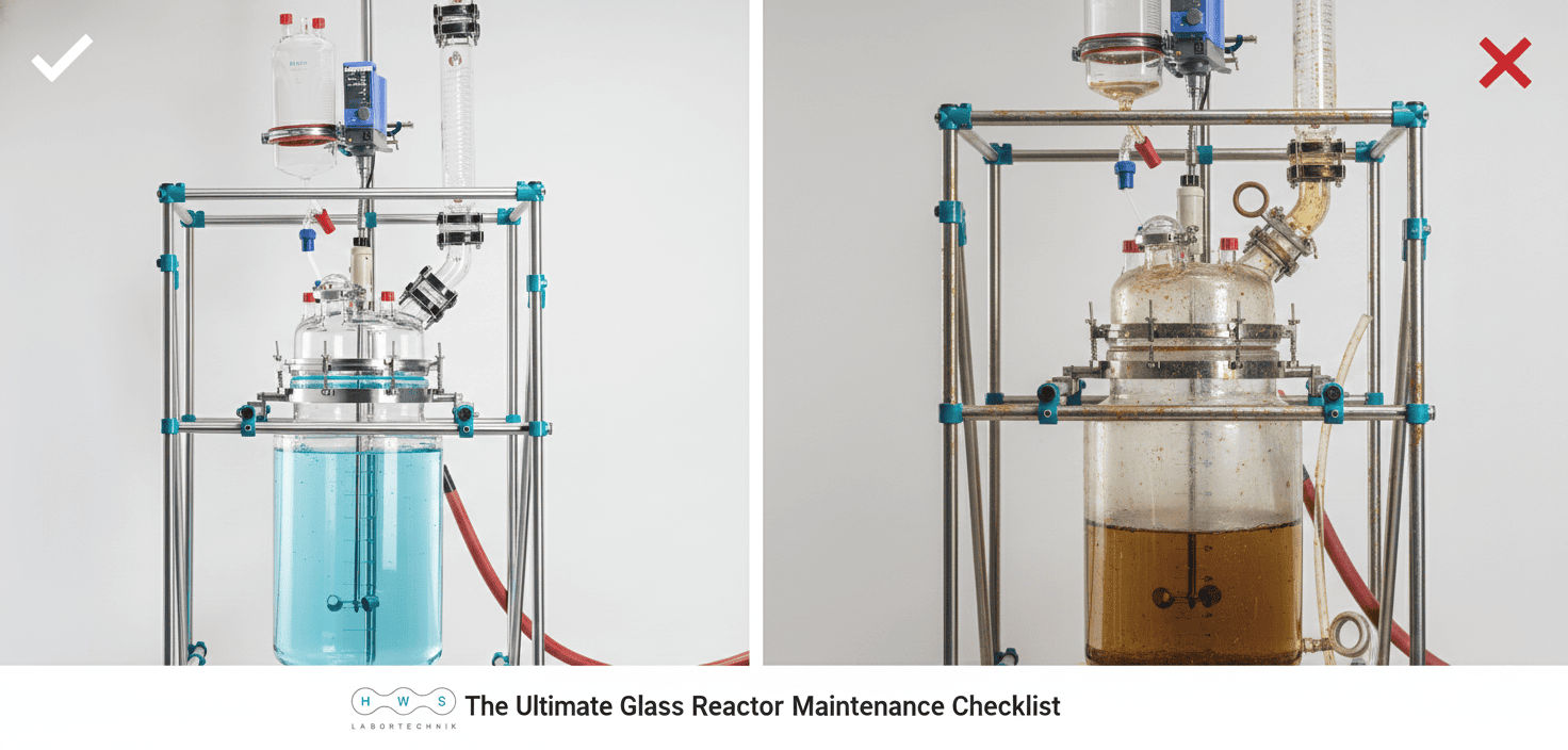 Technician carrying out maintenance on a laboratory glass reactor