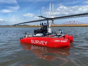 HydroSurv’s USV Dart carrying a LiDAR, HD camera & MBES payload on a previous inspection project (credit HydroSurv).