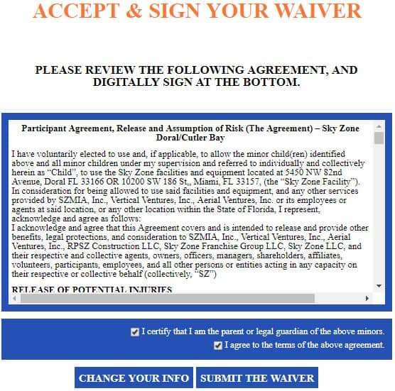 Skyzone waiver