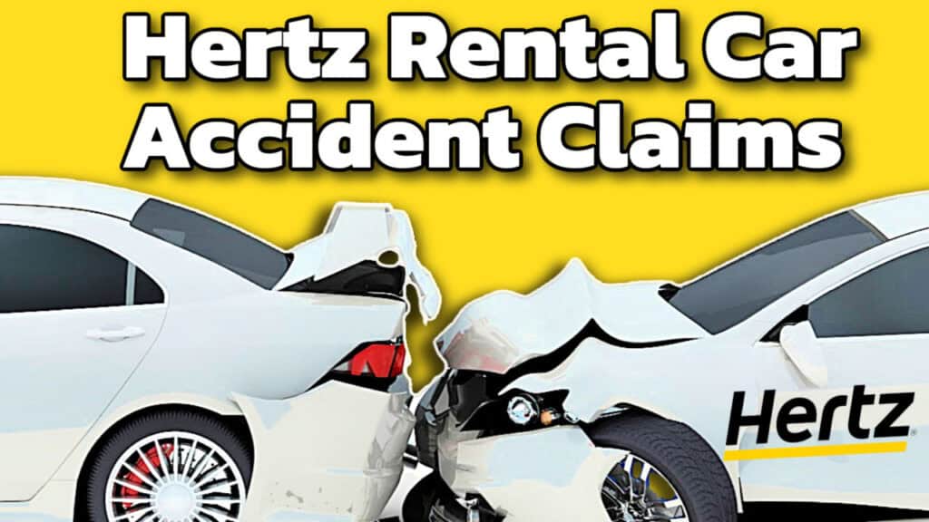 Damaged Hertz rental car after a rear-end accident involving another vehicle