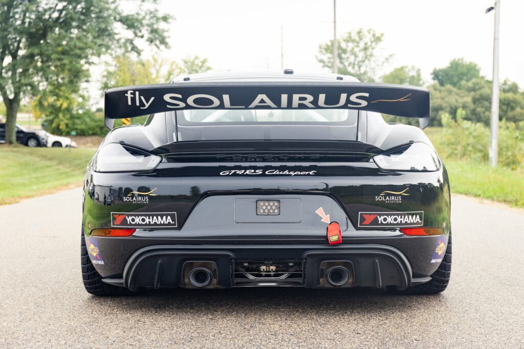 Rear view of Kellymoss 2025 GT4 Clubsport RS race car with SOLARUS and Yokohama branding.