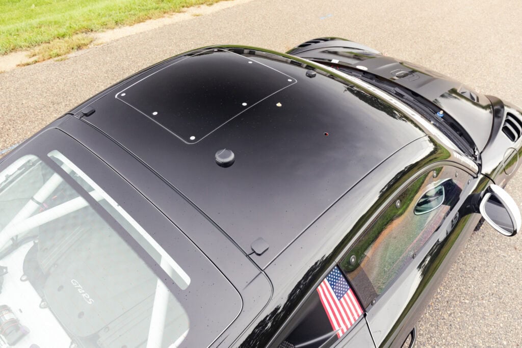 Close-up of the roof of a Kellymoss 2025 GT4 Clubsport RS sports car.