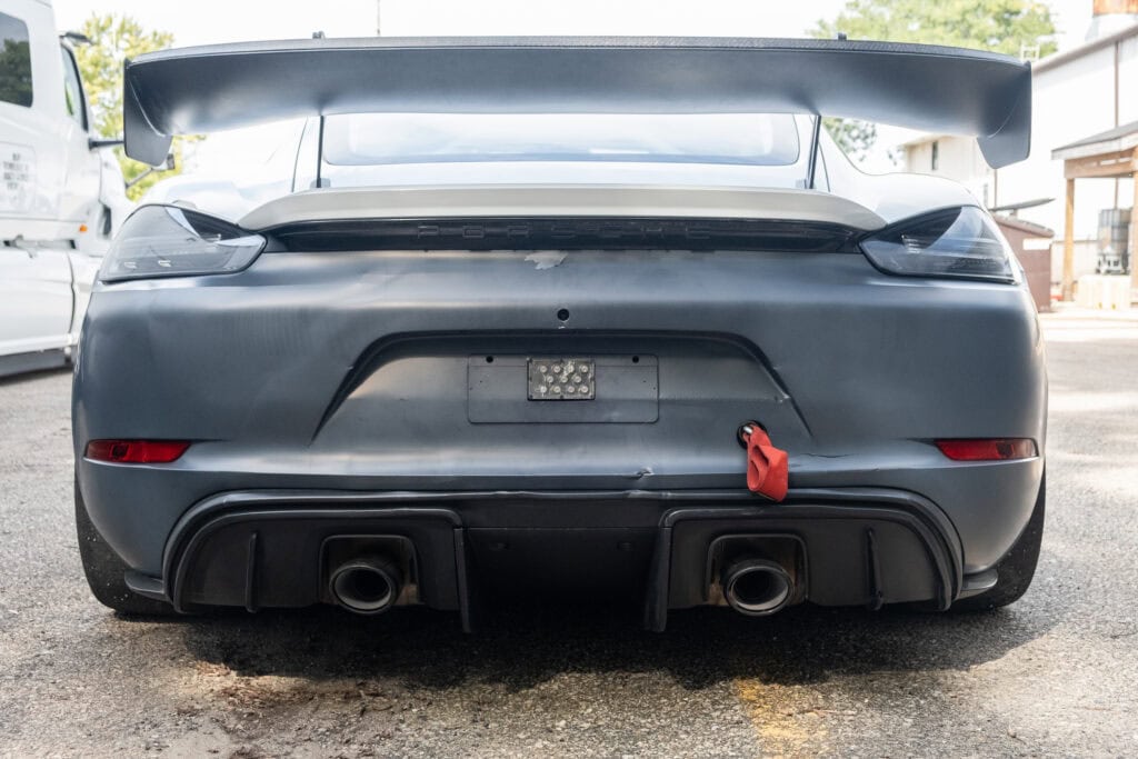 Rear view of a 2023 GT4 Clubsport RS by Kellymoss with aerodynamic features.