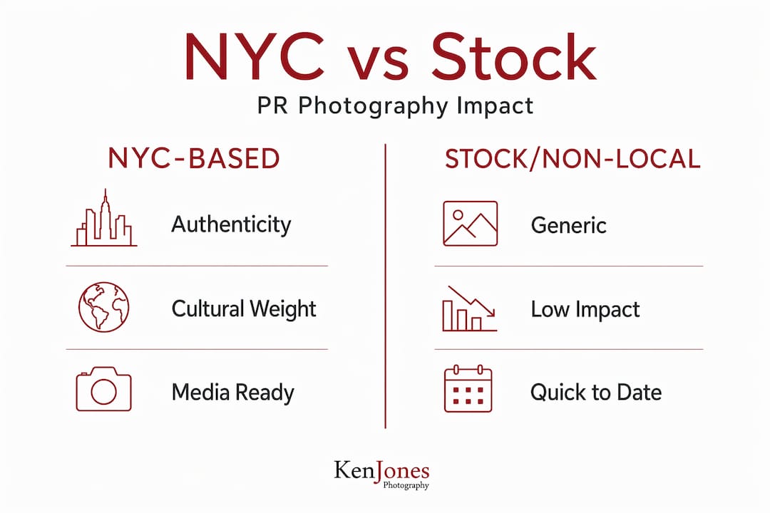 Infographic comparing NYC and stock photography for PR impact