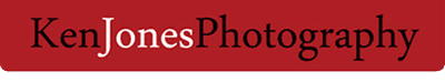 A professional portrait of Ken Jones Photography logo on a red background.