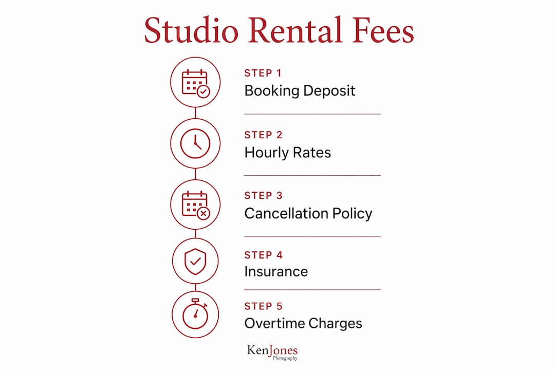 Infographic showing studio rental fee steps