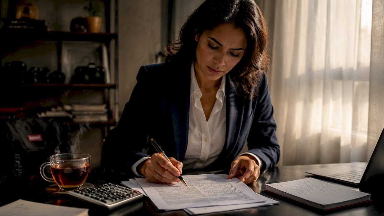 Person reviewing studio contract papers