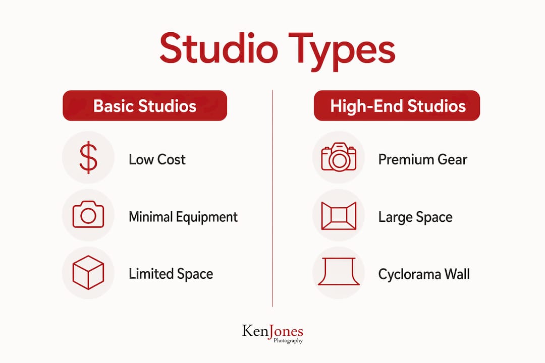 Infographic comparing basic and high-end studios