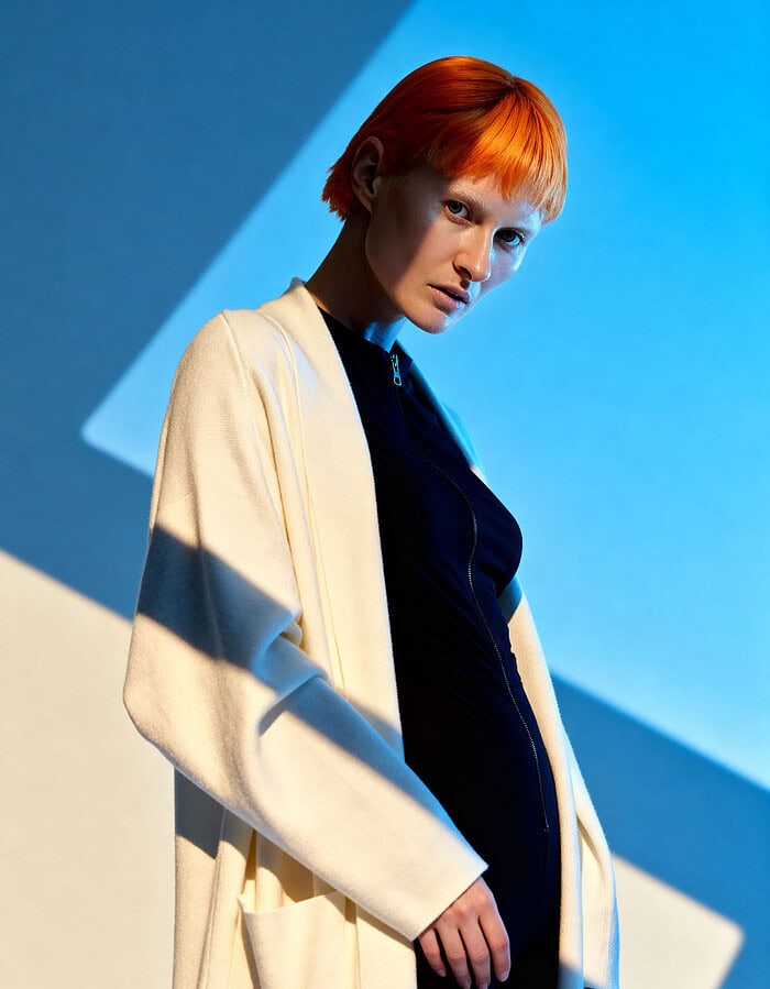 Fashion portrait of a woman with short red hair in stylish clothing. photographer NYC