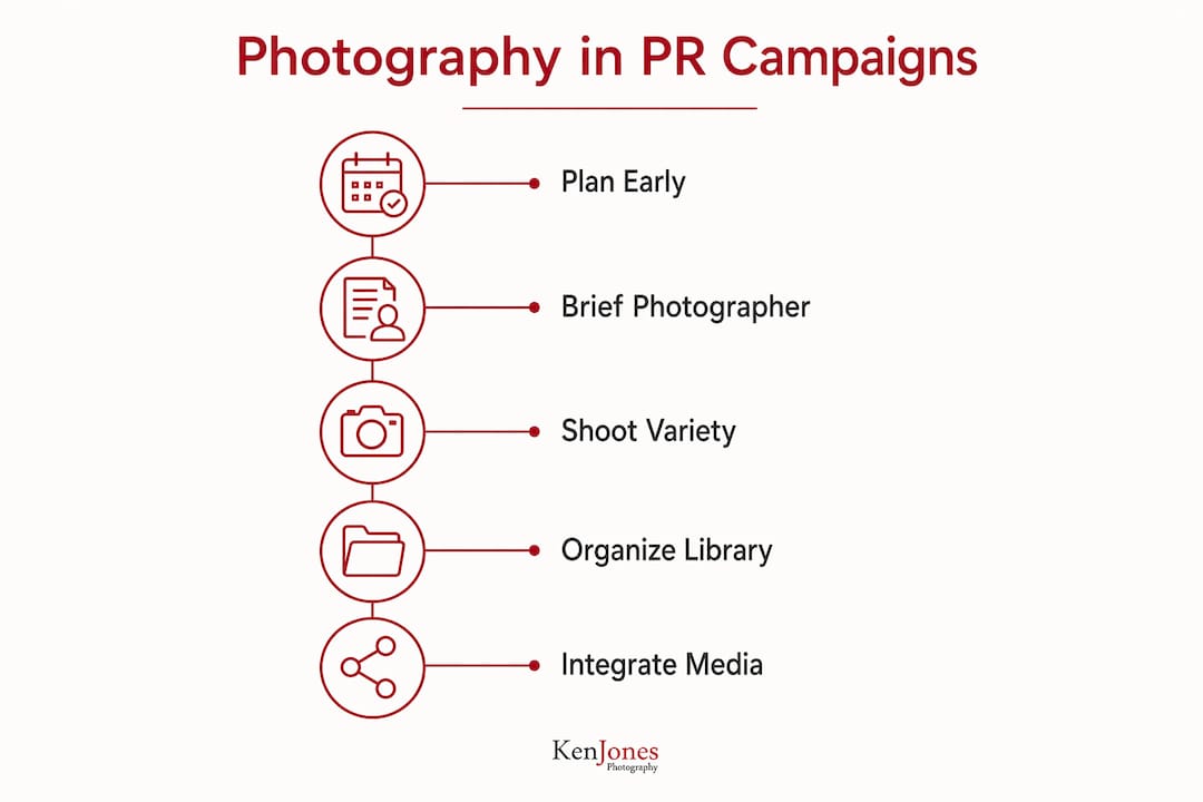 Infographic with key photography steps for PR campaigns