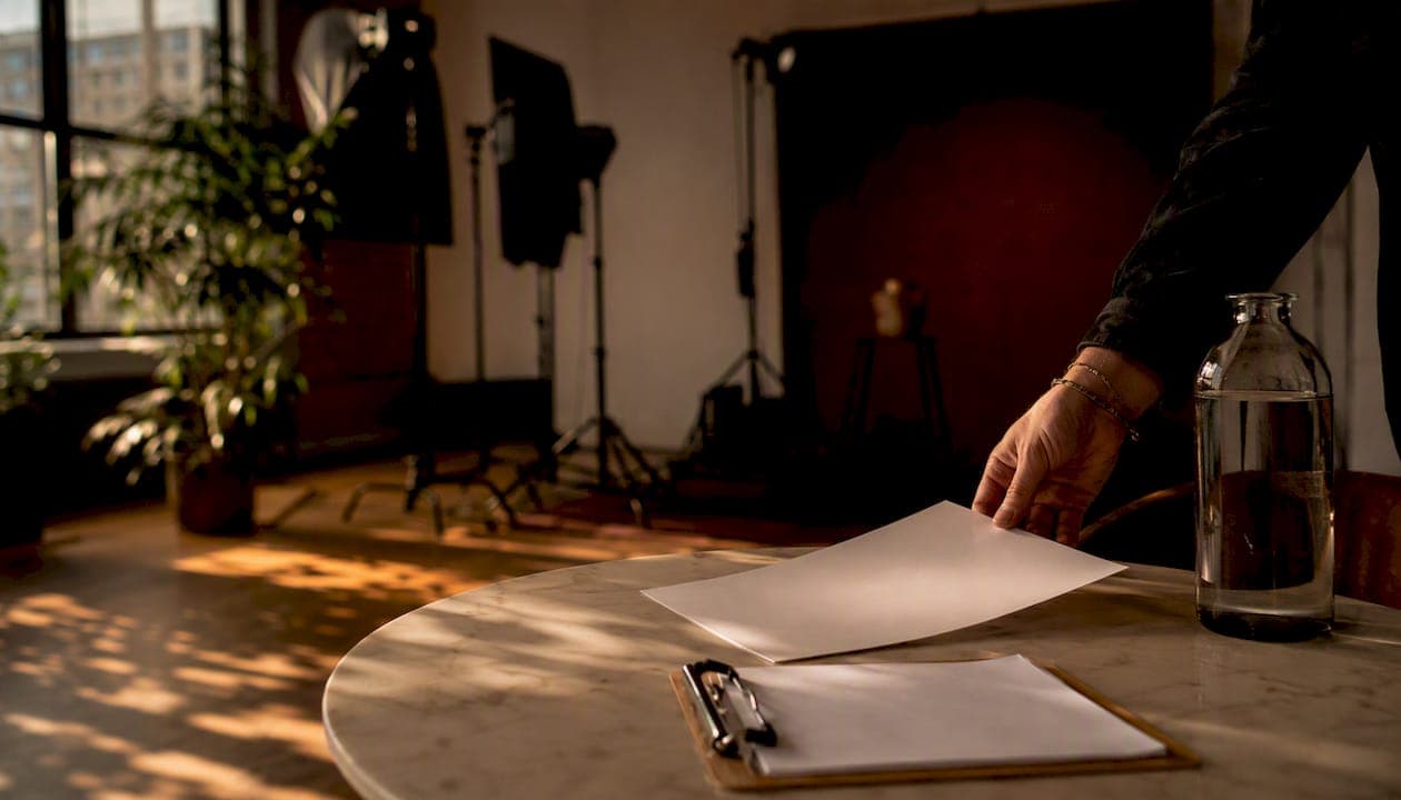 Producer placing pre-production checklist on table