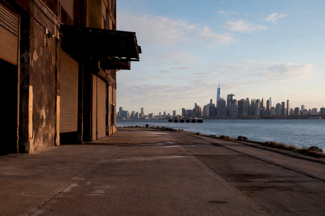 Industrial Sunset Park waterfront with skyline