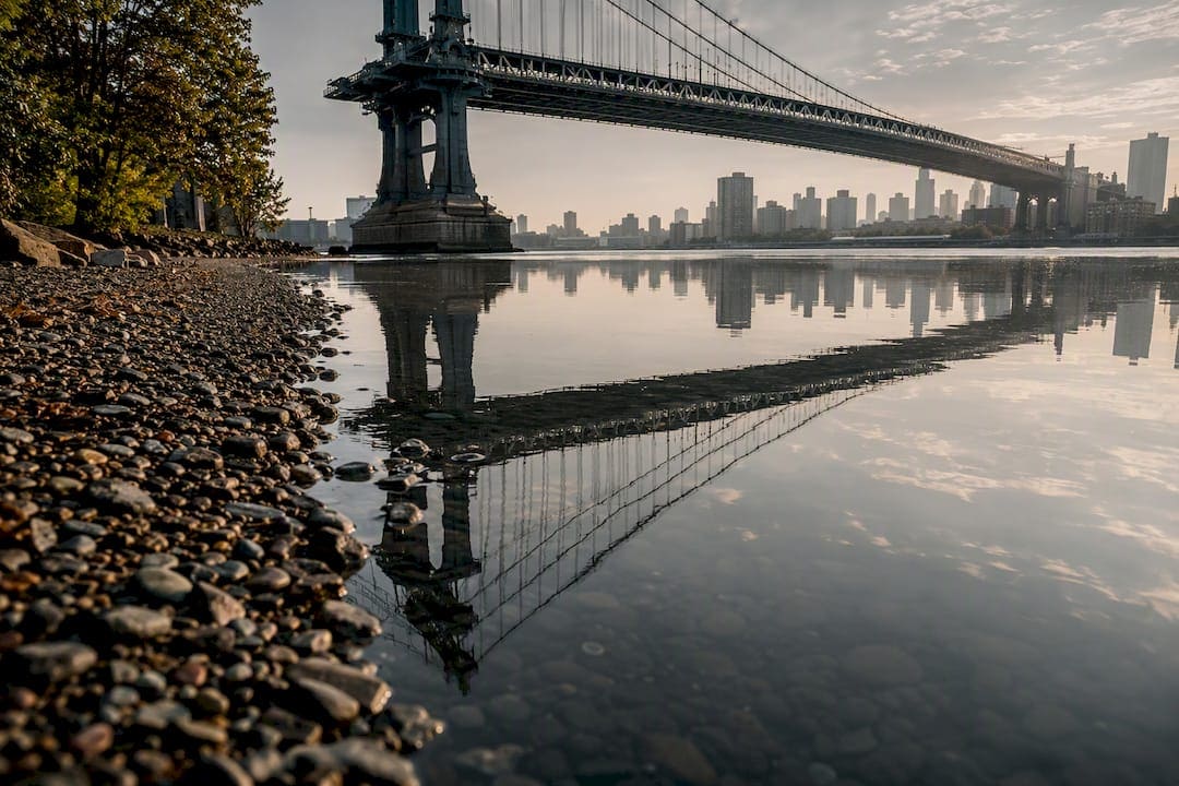 Manhattan Bridge reflected at Pebble Beach