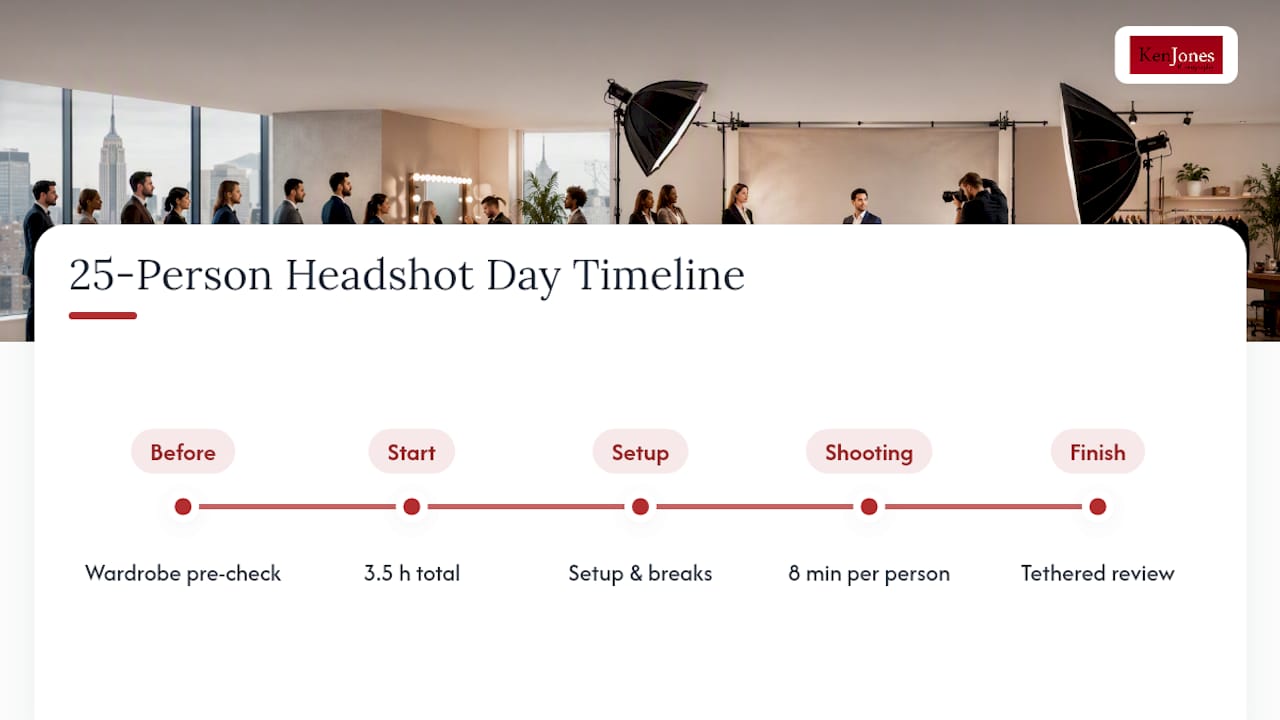 Timeline for 25-person headshot day