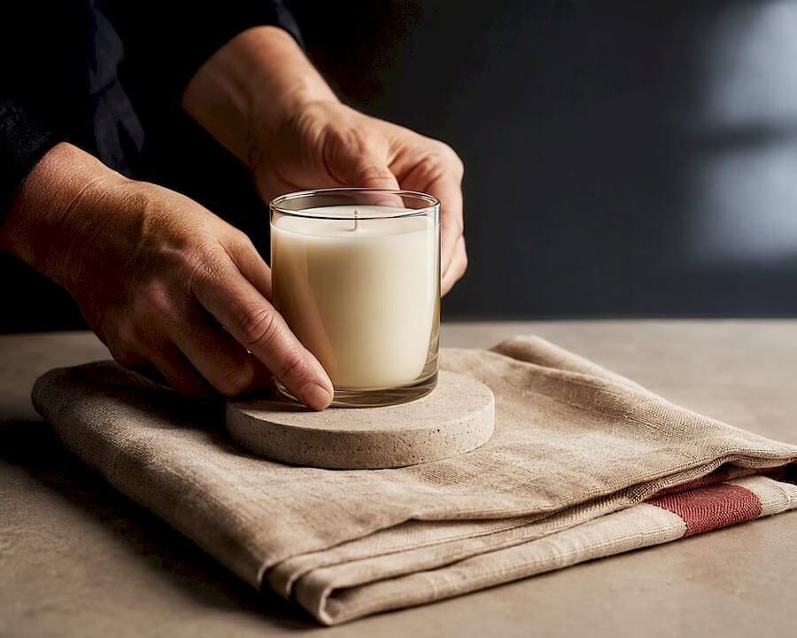 Styled candle with minimal supporting props