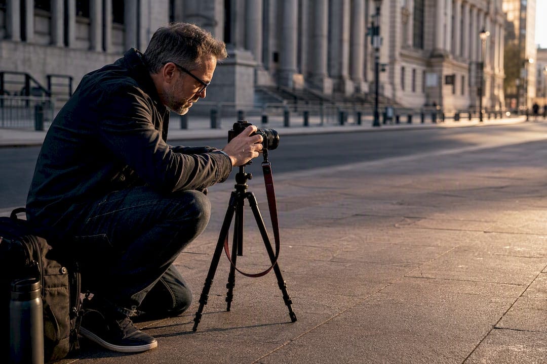 Photographer setting up sidewalk shoot in Manhattan