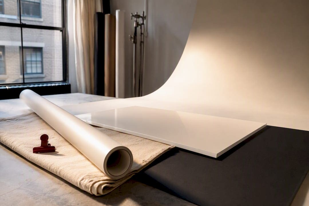 Product photography backgrounds arranged in studio