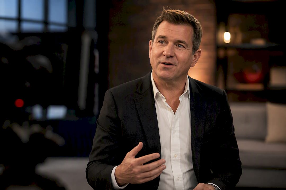 Presenter practicing natural interview gestures