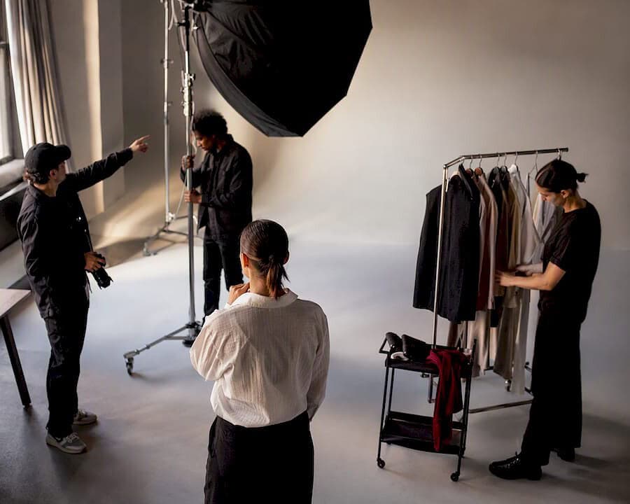 Photoshoot crew preparing a New York studio set