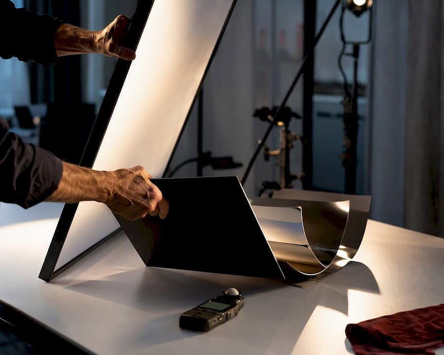 Controlled highlights on reflective studio surfaces