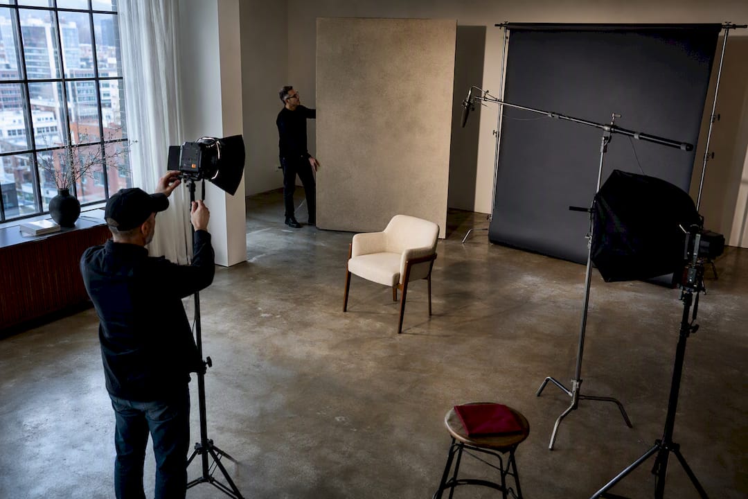Interview set with contrasting backdrop options