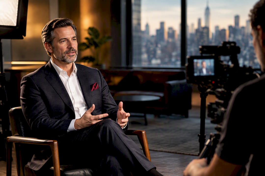 Executive answering questions during studio interview
