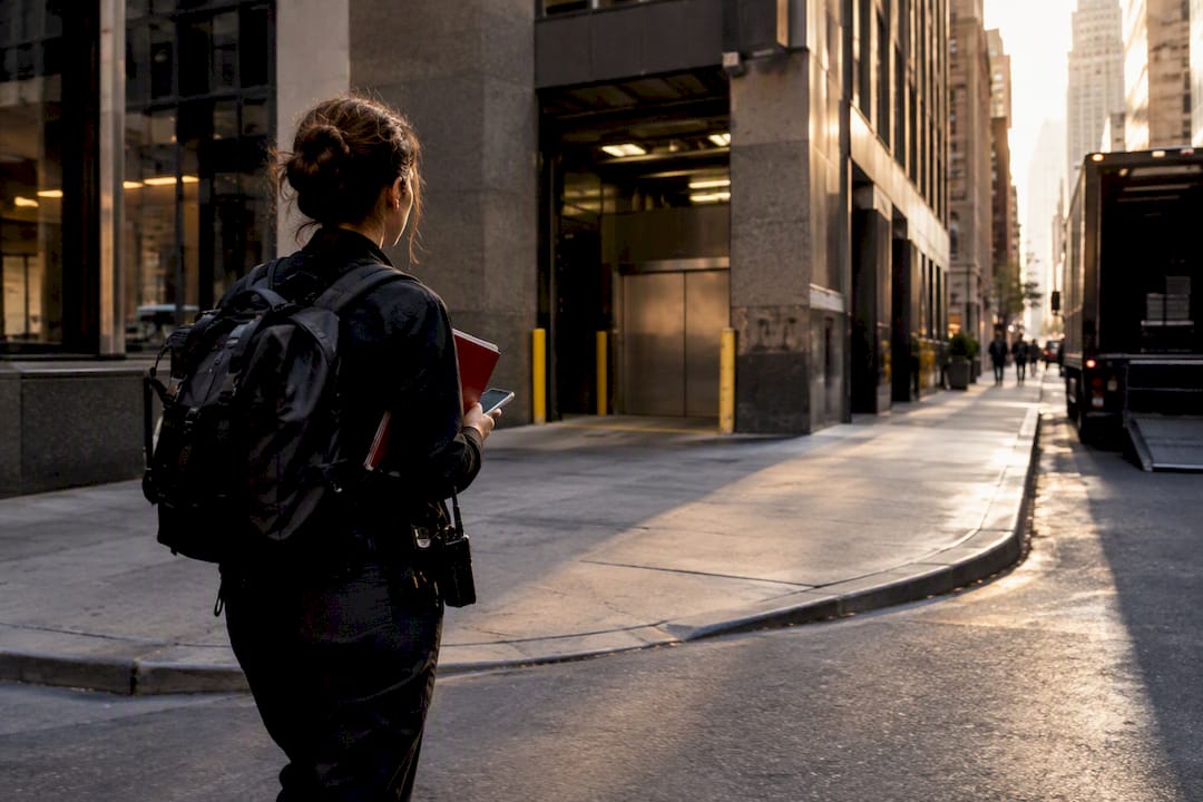 Production assistant locating a Manhattan freight entrance