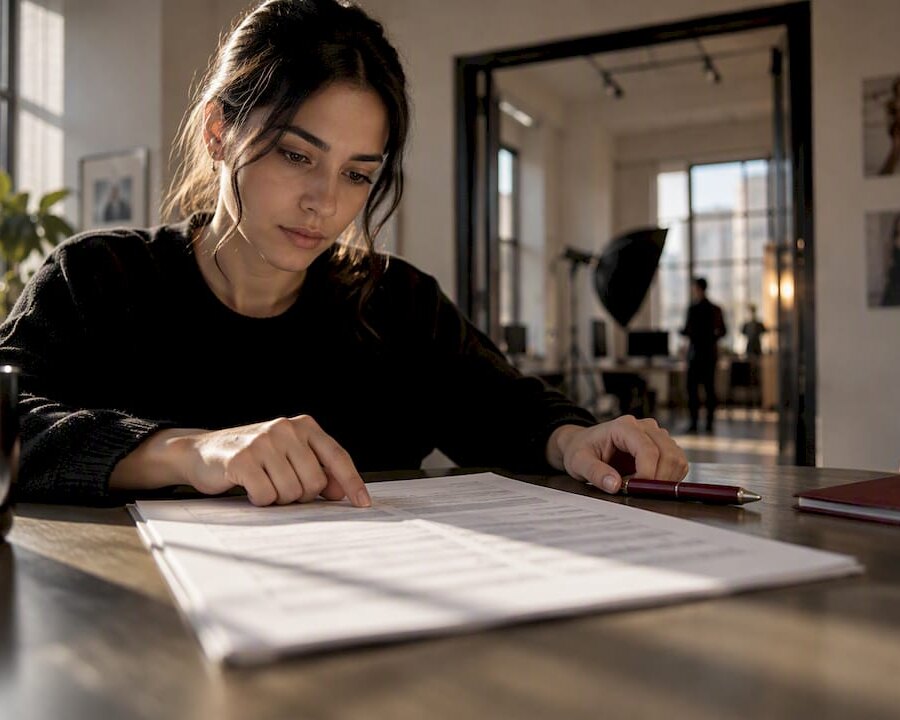 Assistant reviewing a call sheet in Manhattan