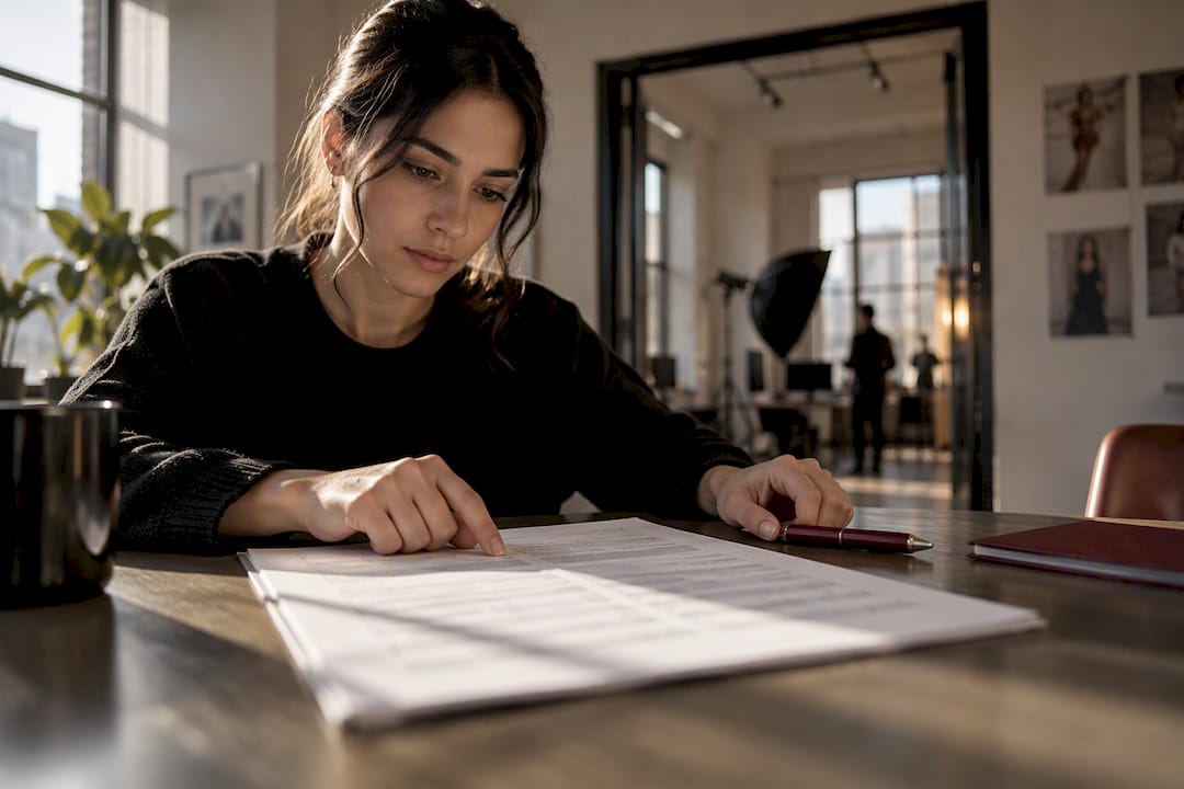 Assistant reviewing a call sheet in Manhattan