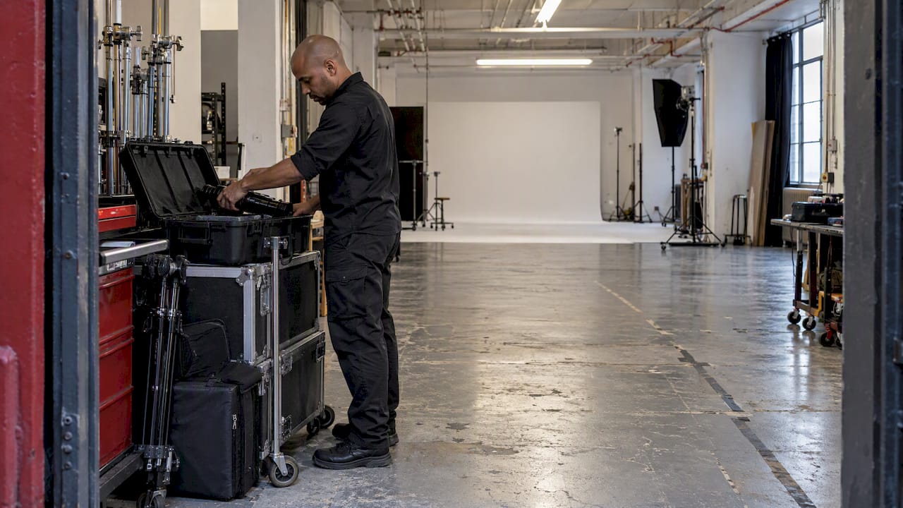 Staged studio equipment awaiting booked production