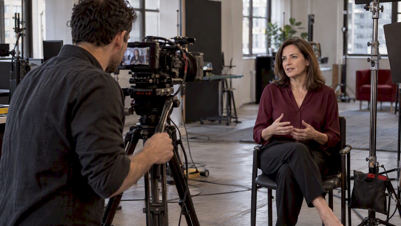 Interview being filmed in a Manhattan studio