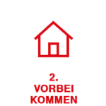 Haus-Symbol mit rotem Rahmen und Text '2. Vorbei kommen'.