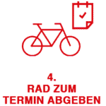 Fahrrad mit Kalender und Häkchen, Terminvereinbarung für Fahrradservice.